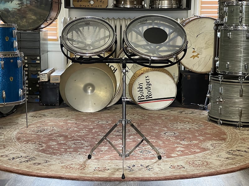 Vintage Remo 12" + 14" Rototom Set W Stand Black Roto Toms Reverb