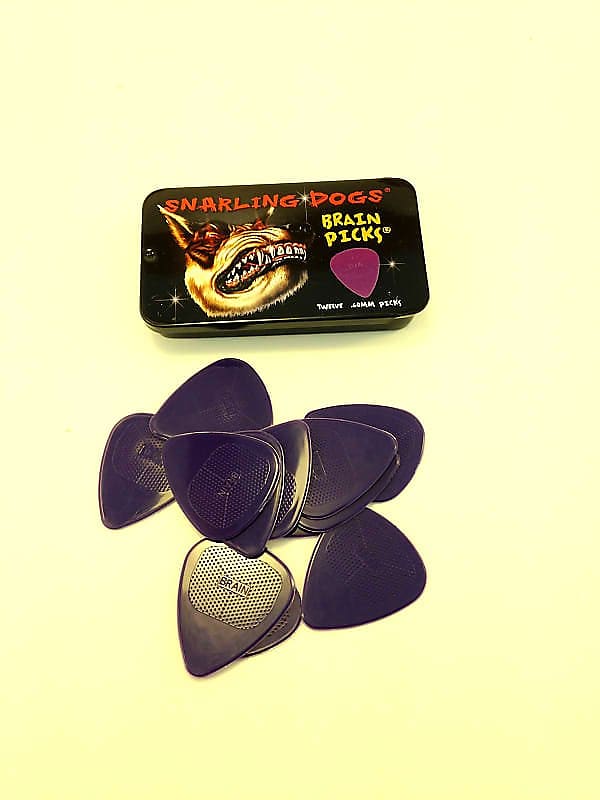Snarling Dog Guitar Picks Tin  Brain Picks  12 Picks With Tin  .60mm  Purple image 1