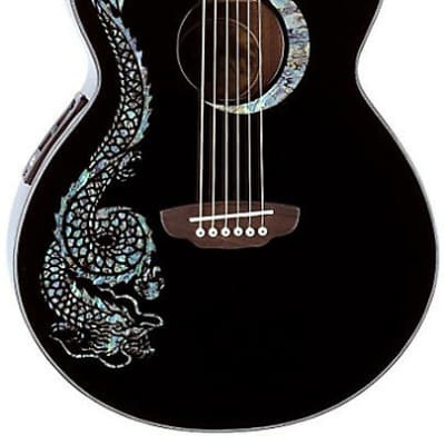 Luna Fauna Series Abalone Dragon Cutaway Acoustic-Electric Guitar - Black for sale