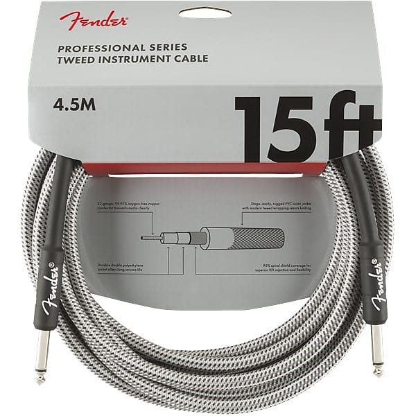 Fender Professional Instrument Cable, 4.5m/15ft, White Tweed image 1