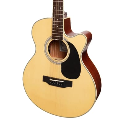 Saga '700 Series' Solid Spruce Top Acoustic-Electric Small-Body Cutaway Guitar | Natural Satin image 4