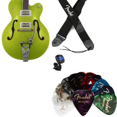 Gretsch G6120T Brian Setzer Signature Hot Rod - Extreme Coolant Green Sparkle  Bundle with Fender 2" Polyester Logo Strap - Black with White Logo... (4 Items) image 1
