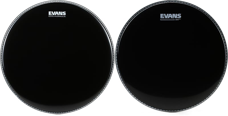 Evans Hydraulic Black Drumhead - 16 inch Bundle with Evans Resonant Black  Tom Head- 13 inch