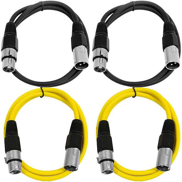 Seismic Audio SAXLX-2-2BLACK2YELLOW XLR Male to XLR Female Patch Cables - 2' (4-Pack) image 1