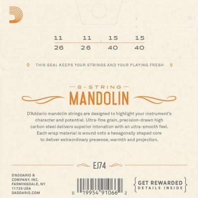 D'Addario Mandolin Strings EJ74 (formerly J74)  Medium  .011-.040 image 3