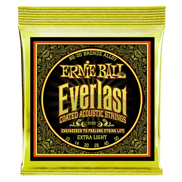 Ernie Ball 2560 Everlast 80/20 Bronze Extra Light Coated Acoustic Guitar Strings (10-50) image 1