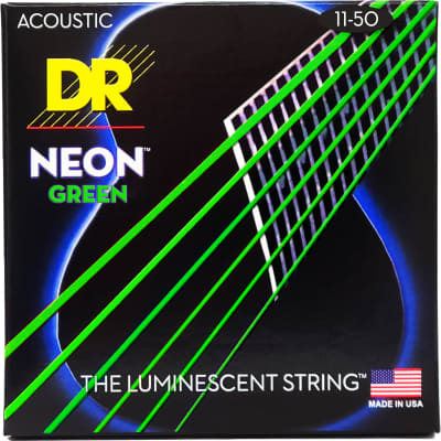 DR Strings Hi-Def Neon Green Colored Acoustic Guitar Strings: Custom Light 11-50 image 2