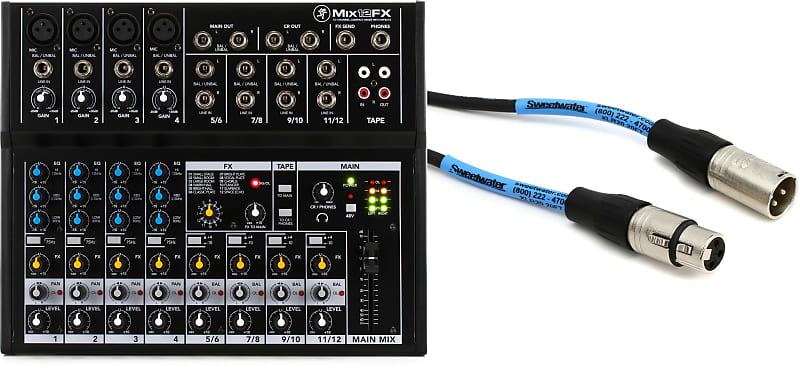 Mackie Mix12FX 12-channel Compact Mixer with Effects Bundle with Pro Co  EXM-20 Excellines Microphone Cable - 20 foot