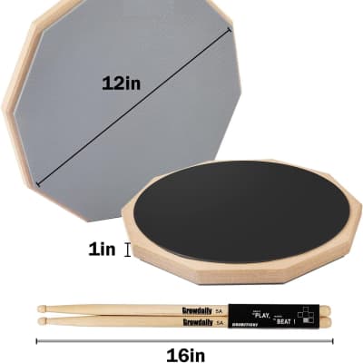 Drum Practice Pad for drumming drum pad and sticks 12 In,Sided With 2 Pairs/4 Maple 5A Drum Sticks & Storage Bag - Gray image 4