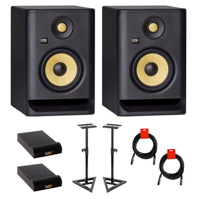 KRK Rokit RP5G4 5 Studio Monitor Speakers w Focusrite Scarlett 2i2 &  Stands