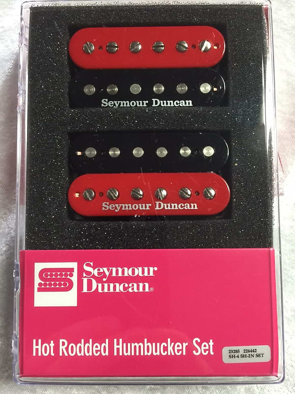 Seymour Duncan SH-4 JB & SH-2 Jazz Hot Rodded Humbucker Red & Black Zebra  Guitar Pickup Set