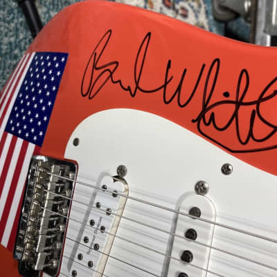 Fender Brad Whitford’s Aerosmith, Larry Brooks Custom Stratocaster, Autographed! Authenticated! (BW2 #22) 1990s - Fiesta Red, American Flag image 3