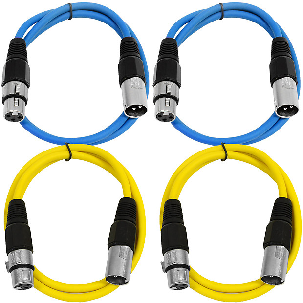 Seismic Audio SAXLX-2-2BLUE2YELLOW XLR Male to XLR Female Patch Cables - 2' (4-Pack) image 1