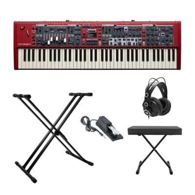 Nord Stage 4 Compact 73-Key Semi-Weighted Keyboard Bundle with Adjustable Stand, Adjustable Bench, and Sustain Pedal (4 Items)