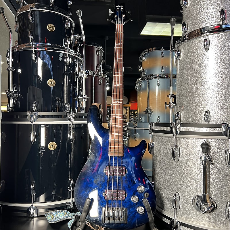 Schecter Guitar Research Omen Elite 4 / Four String Electric Bass Guitar in See-Thru Blue Burst with Hardshell Case image 1