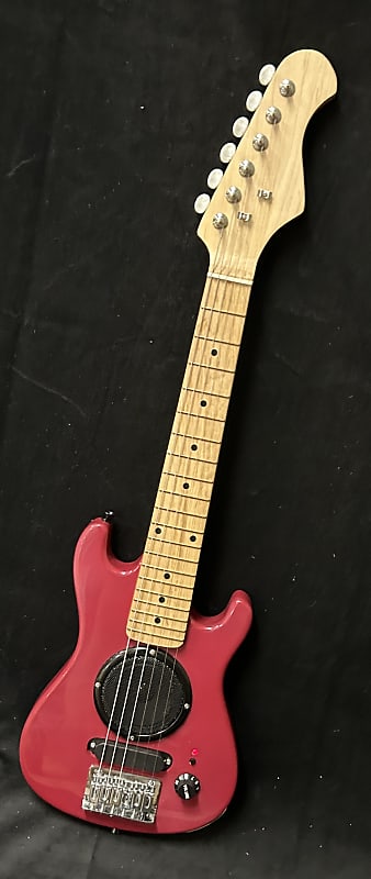 Unbranded Mini Strat Roadie Travel Guitar w Integrated speaker - Red image 1