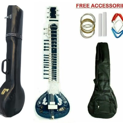 Handmade Sitar With Fiber Case Hand Paint Tun Wood Indian Musical String Electric Travel image 1