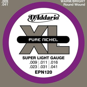 D'Addario EPN120 Pure Nickel Electric Guitar Strings Super Light 9-41 Standard