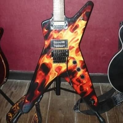 Dean Dime O Flame Flame Graphic with Korg digital pedal, original Dean hard case and stand & strap image 12