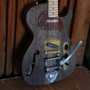 Postal Handmade Crossroads Barnwood Guitar Old Pine Body F Hole Vintage Vibrato Fender US Pickups image 14