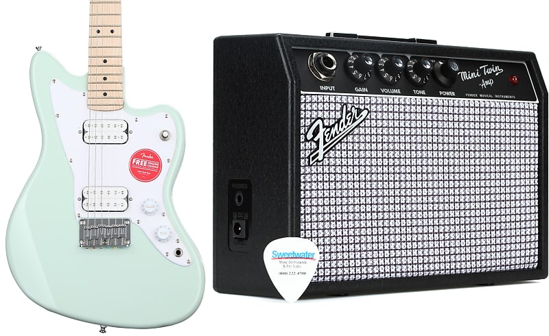 Squier Mini Jazzmaster HH Electric Guitar- Surf Green with Squier Mini Jazzmaster HH Electric Guitar- Surf Green with