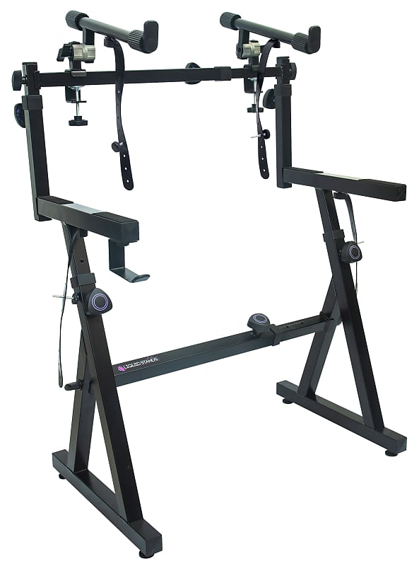 Liquid Stands Dual Piano Keyboard Stand with 2nd Tier - Adjustable Z-Style 2-Tier Heavy-Duty Stand for Synths and Electric Keyboards - Fits 54-88 Key Pianos image 1