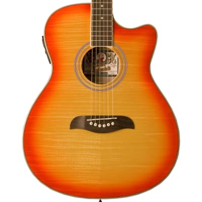 Oscar Schmidt OACEFCS Auditorium Acoustic Electric Guitar, Cherry Sunburst for sale