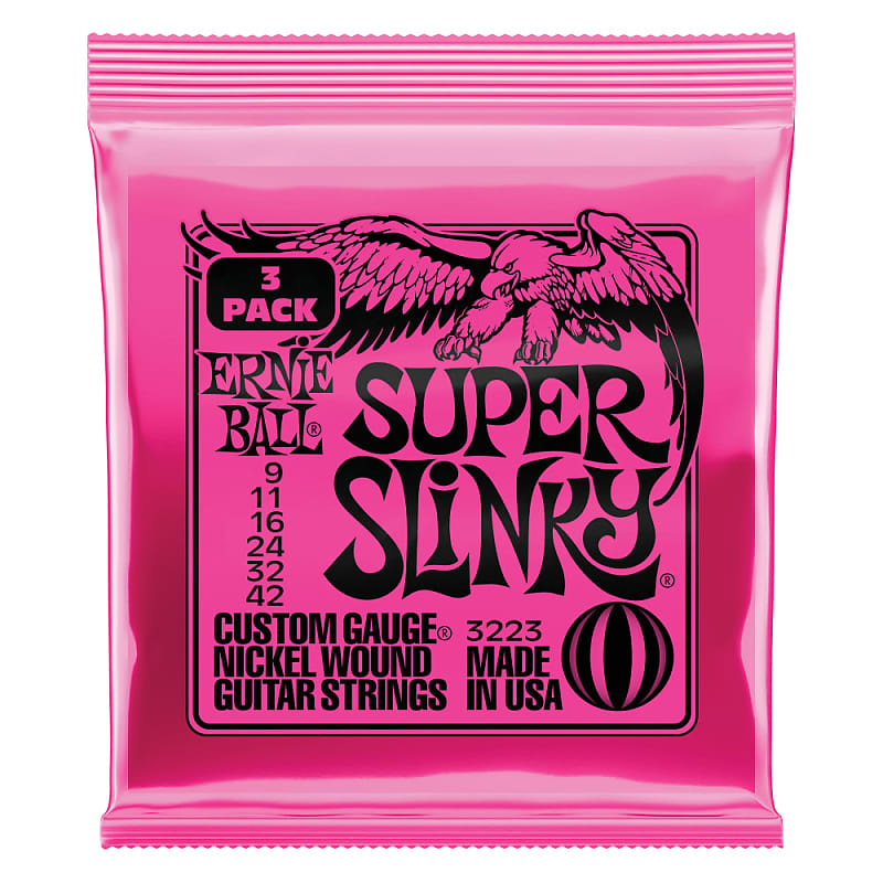 Ernie Ball Super Slinky Nickel Wound Electric Guitar Strings 3-Pack 9-42 Gauge