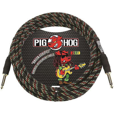 Pig Hog PCH20RA Vintage Series 1/4" TS Straight Instrument/Guitar Cable - 20' Rasta Stripes image 2