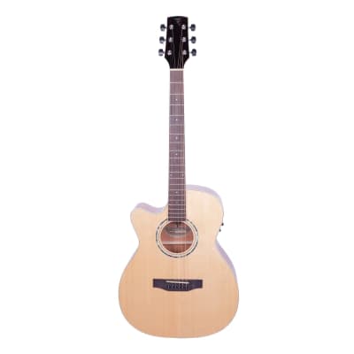 Timberidge '1 Series' Left Handed Spruce Solid Top Acoustic-Electric Small Body Cutaway Guitar (Natural Gloss) for sale
