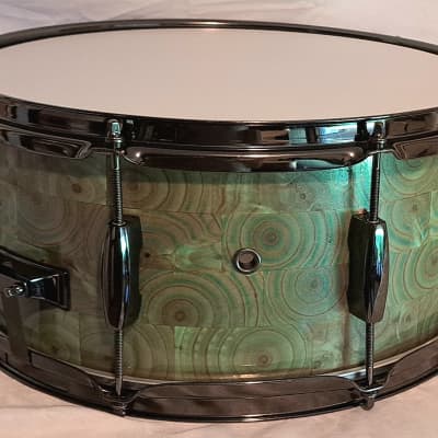 MARTIAL PERCUSSION Custom Puzzle-Stave Snare Drum - Mingled Green Goo Glaze image 3