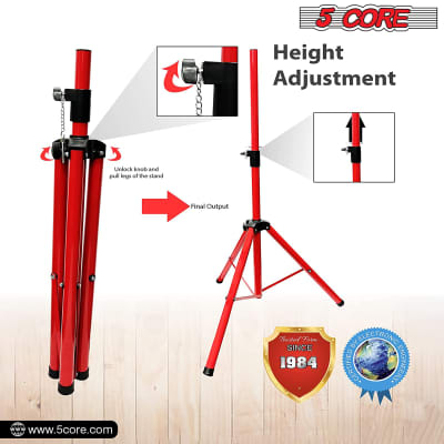 5 Core Speaker Stand Tripod 2 Pieces Heavy Duty PA DJ Speakers Pole Mount Stands Professional with Mounting Bracket Height Adjustable 40 to 72 Inch Red  SS HD 2 PK RED image 4