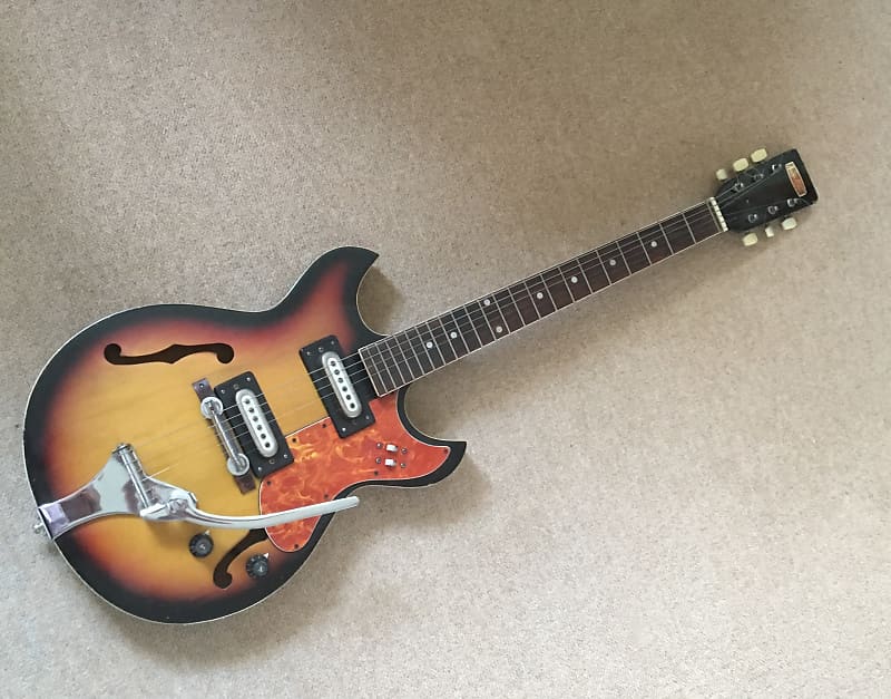 Teisco Audition electric hollow guitar, model 7004 , 1970, tri colour  Sunburst