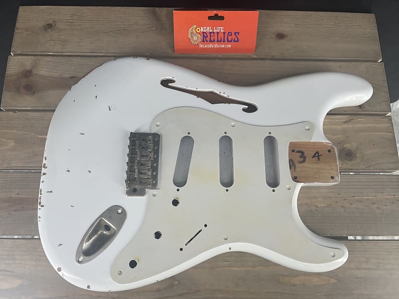 Real Life Relics Thinline F Hole Strat® Stratocaster® Body Aged Olympic White image 1