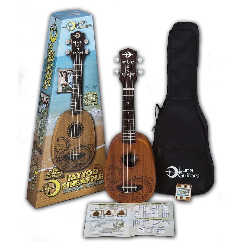 Luna Tattoo Mahogany Soprano Pineapple Ukulele Pack image 1