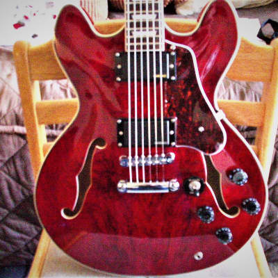FIREFLY  ES 338 UPGRADED  2022 - CHERRY RED WITH SPLATERD  TOP image 2