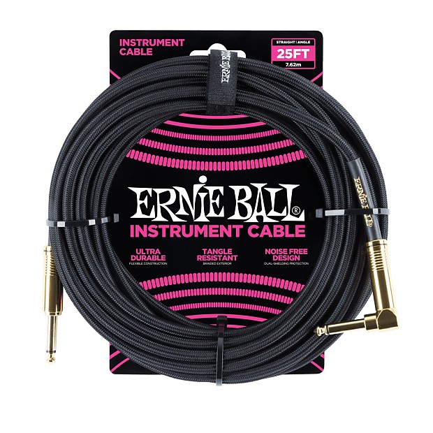 Ernie Ball P06058 1/4" TS Straight to Right-Angle Braided Instrument Cable - 25' image 1