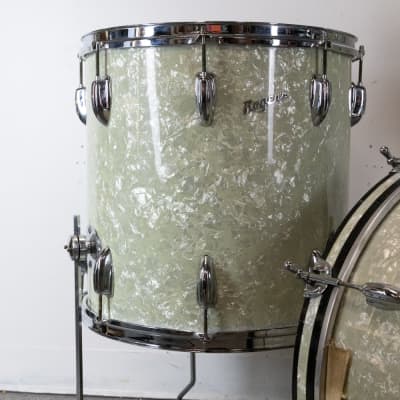 1960s Rogers 14x20 9x13 and 16x16 White Marine Pearl Drum Set image 2
