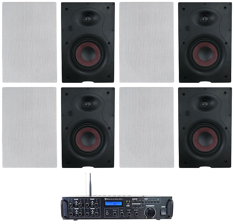 Rockville Rock Zone 8 Channel Multi Room Home Receiver+(8) 6.5&quot; In-Wall Speakers  			