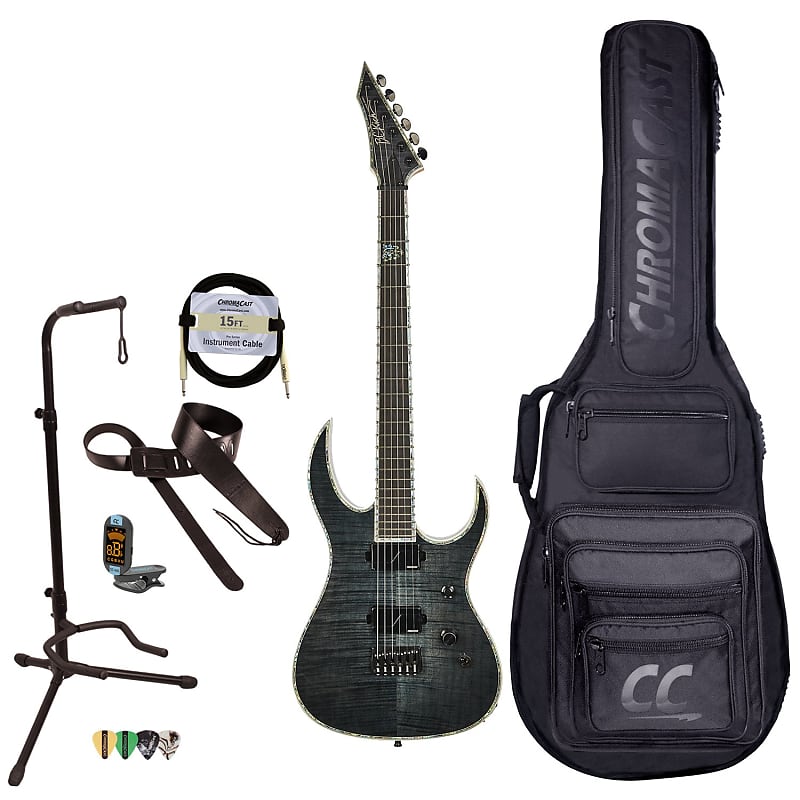 BC Rich Guitars Shredzilla Extreme Electric Guitar with Hipshot, Case, Strap, and Stand, Trans Black Satin Flame image 1