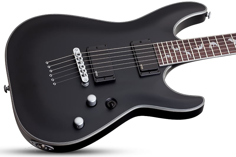 Schecter #1181 Satin Black Damien Platinum-6 With Bat Inlays | Reverb