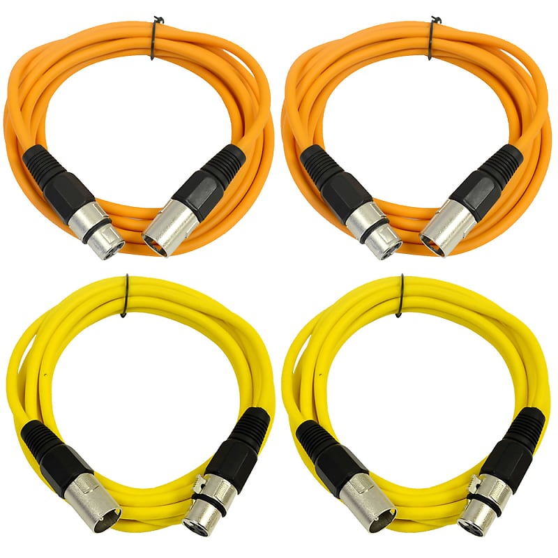 4 Pack of XLR Patch Cables 6 Foot Extension Cords Jumper - Orange and Yellow image 1