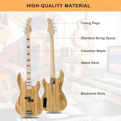 Glarry GP Electric Bass Guitar Without Pickguard Burlywood image 6