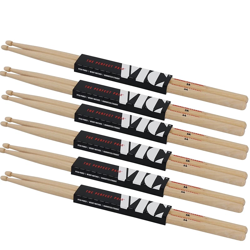6-Pack Vic Firth 5A American Classic Wood Tip Drum Sticks