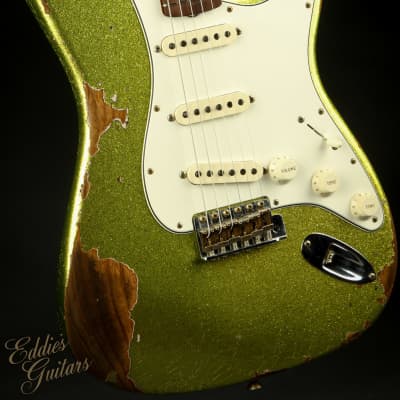 Fender Custom Shop Eddie's Guitars Exclusive Dealer Select Roasted 1963 Stratocaster Heavy Relic - Chartreuse Sparkle image 6