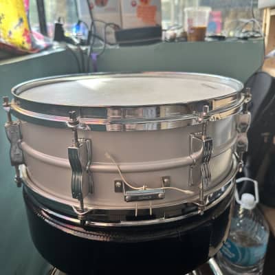 Ludwig L-404 Acrolite 5x14" 8-Lug Aluminum Snare Drum with Rounded Blue/Olive Badge, circa 1980s image 5
