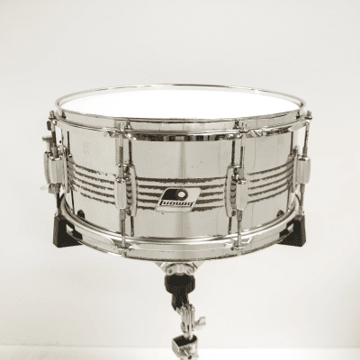 Ludwig Rocker 6.5x14" 8-Lug Ribbed Steel Snare with Black / White Badge Early 1990s