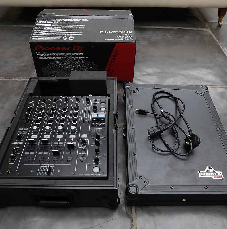 Pioneer DJM-750MK2 4-Channel Professional DJ Mixer with Gorilla Flight Case (Stealth Edition Black) image 1
