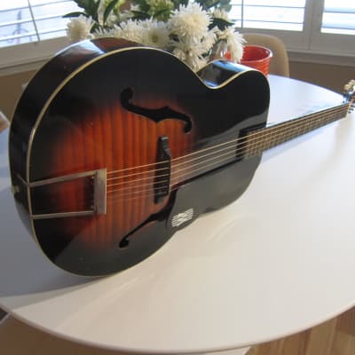 Harmony Monterey Archtop Acoustic Guitar All Original USA Circa-1959-Red Black Sunburst image 7