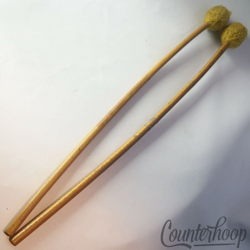 Yellow Yarn Mallets Pair 2x Curved Wood Handles Reverb